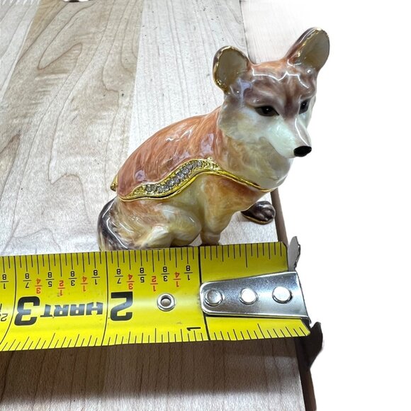 Red Fox Jeweled Enamel Trinket Box Rhinestones Gold Accents - Picture 10 of 11